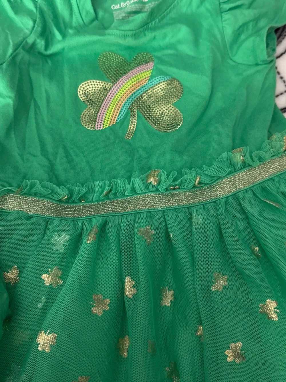 Cat & Jack Green Tulle Shamrock Dress with Gold Accents